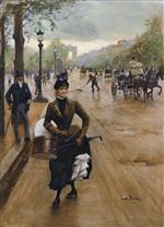 Jean Beraud  - Bilder Gemälde - Milliner on the Champs-Élysées