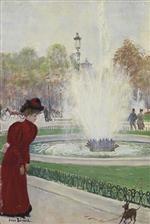 Jean Beraud  - Bilder Gemälde - Parisienne Au Rond Point Des Champs Elysées