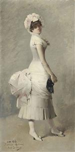 Jean Beraud  - Bilder Gemälde - Portrait of a Lady in Masquerade Ball Costume