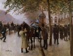 Jean Beraud  - Bilder Gemälde - The Boulevards, Evening in Front of the Cafe Napolitain