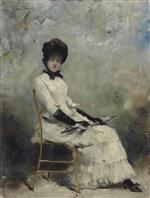 Jean Beraud  - Bilder Gemälde - Woman Sitting with Umbrella