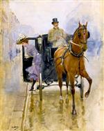 Jean Beraud  - Bilder Gemälde - Young Woman Descending from a Carriage