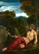 Annibale Carracci  - Bilder Gemälde - Saint John the Baptist seated in the Wilderness