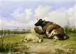 Thomas Sidney Cooper - Bilder Gemälde - A Cow and Two Sheep