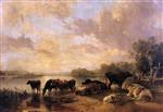 Thomas Sidney Cooper - Bilder Gemälde - A River Scene