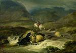 Thomas Sidney Cooper - Bilder Gemälde - A Spate in the Highlands