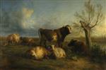 Thomas Sidney Cooper - Bilder Gemälde - A Sunny Summer Evening in the Meadows