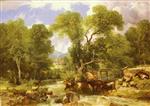 Thomas Sidney Cooper - Bilder Gemälde - A Wooded Ford