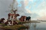 Thomas Sidney Cooper  - Bilder Gemälde - Cattle by a Stream