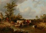 Thomas Sidney Cooper  - Bilder Gemälde - Cattle Crossing a Stream