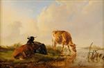Thomas Sidney Cooper  - Bilder Gemälde - Cattle Grazing on the Riverbank