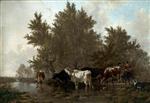 Thomas Sidney Cooper  - Bilder Gemälde - Cattle in a Stream