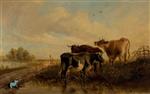 Thomas Sidney Cooper  - Bilder Gemälde - Cattle in Landscape, Evening