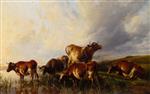 Thomas Sidney Cooper  - Bilder Gemälde - Cattle Wattering