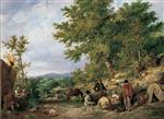 Thomas Sidney Cooper  - Bilder Gemälde - Country Lane with Gypsies