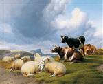 Thomas Sidney Cooper  - Bilder Gemälde - Landscape with Cattle and Sheep