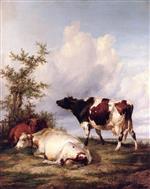 Thomas Sidney Cooper  - Bilder Gemälde - Resting Cattle in a Landscape