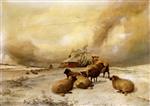 Thomas Sidney Cooper  - Bilder Gemälde - Sheep In A Winter Landscape