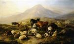 Thomas Sidney Cooper  - Bilder Gemälde - The Halt on the Hills