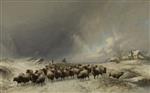 Thomas Sidney Cooper  - Bilder Gemälde - To Market in a Snow Drift