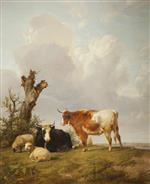 Thomas Sidney Cooper  - Bilder Gemälde - View in Stour Valley with Two Cows