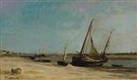 Charles Francois Daubigny - Bilder Gemälde - Boats on the Seacoast at Étaples