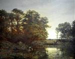 Charles Francois Daubigny  - Bilder Gemälde - Herons by a Pond