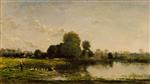 Charles Francois Daubigny  - Bilder Gemälde - Riverbank with Fowl