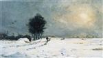 Charles Francois Daubigny  - Bilder Gemälde - Snow Scene at Valmondois