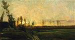 Charles Francois Daubigny  - Bilder Gemälde - Sunset by a River