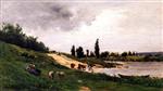 Charles Francois Daubigny  - Bilder Gemälde - Washerwomen on the Riverbank