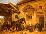 John Frederick Herring  - Bilder Gemälde - Cottage Door and Farmstead
