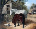 John Frederick Herring  - Bilder Gemälde - Farm Scene with Horses