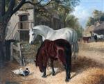 John Frederick Herring  - Bilder Gemälde - Farm Scene with Horses