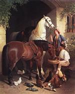 John Frederick Herring  - Bilder Gemälde - Feeding the Horses