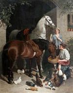 John Frederick Herring  - Bilder Gemälde - Feeding the Horses