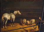 John Frederick Herring  - Bilder Gemälde - Grey Horse in a Stable