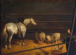 John Frederick Herring  - Bilder Gemälde - Grey Horse in a Stable