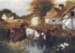 John Frederick Herring  - Bilder Gemälde - Horses in a Corner of a Farm
