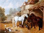 John Frederick Herring  - Bilder Gemälde - Horses in a Farmyard