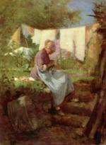 Nicolae Grigorescu - Bilder Gemälde - Flickende alte Frau