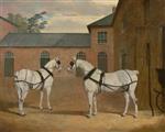 John Frederick Herring  - Bilder Gemälde - Mr. Sowerbys Grey Carriage Horses in his Coachyard at Putteridge Bury