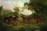 John Frederick Herring  - Bilder Gemälde - Streatlam Stud, Mares and Foals