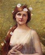 Jules Joseph Lefebvre  - Bilder Gemälde - Young Woman with Morning Glories in Her Hair