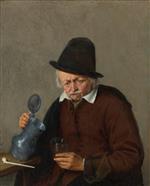 Adriaen van Ostade - Bilder Gemälde - A Man Holding a Tankard and a Glass