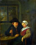 Adriaen van Ostade - Bilder Gemälde - A Peasant Courting an Elderly Woman