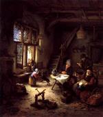 Adriaen van Ostade - Bilder Gemälde - A Peasant Family in a Cottage Interior