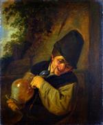 Adriaen van Ostade - Bilder Gemälde - A Peasant holding a Jug and a Pipe