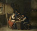 Adriaen van Ostade - Bilder Gemälde - A Tavern Interior with Three Boors