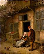 Adriaen van Ostade - Bilder Gemälde - A Woman Gutting Herring in front of Her House